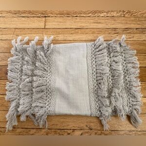 Gray Textured Fringe Lumbar Pillow Case